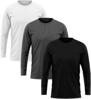 Kit 3 Camisetas Masculina Manga Longa algodão premium preto branco grafite