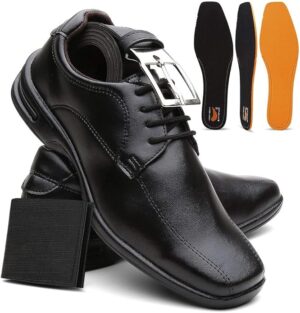 Kit Sapato Social Masculino Comfort Plus com Cinto e Carteira em couro preto elegante