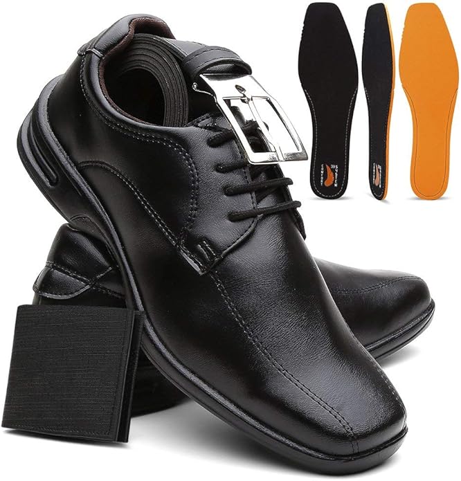 Kit Sapato Social Masculino Comfort Plus com Cinto e Carteira em couro preto elegante