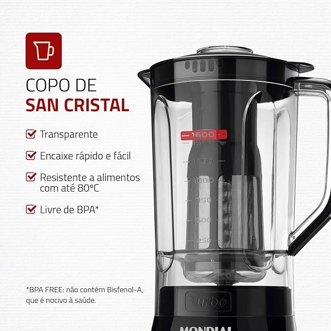 Liquidificador Mondial Turbo Power 550W 2,2L com Filtro Inox L-99 FB - Imagem 11