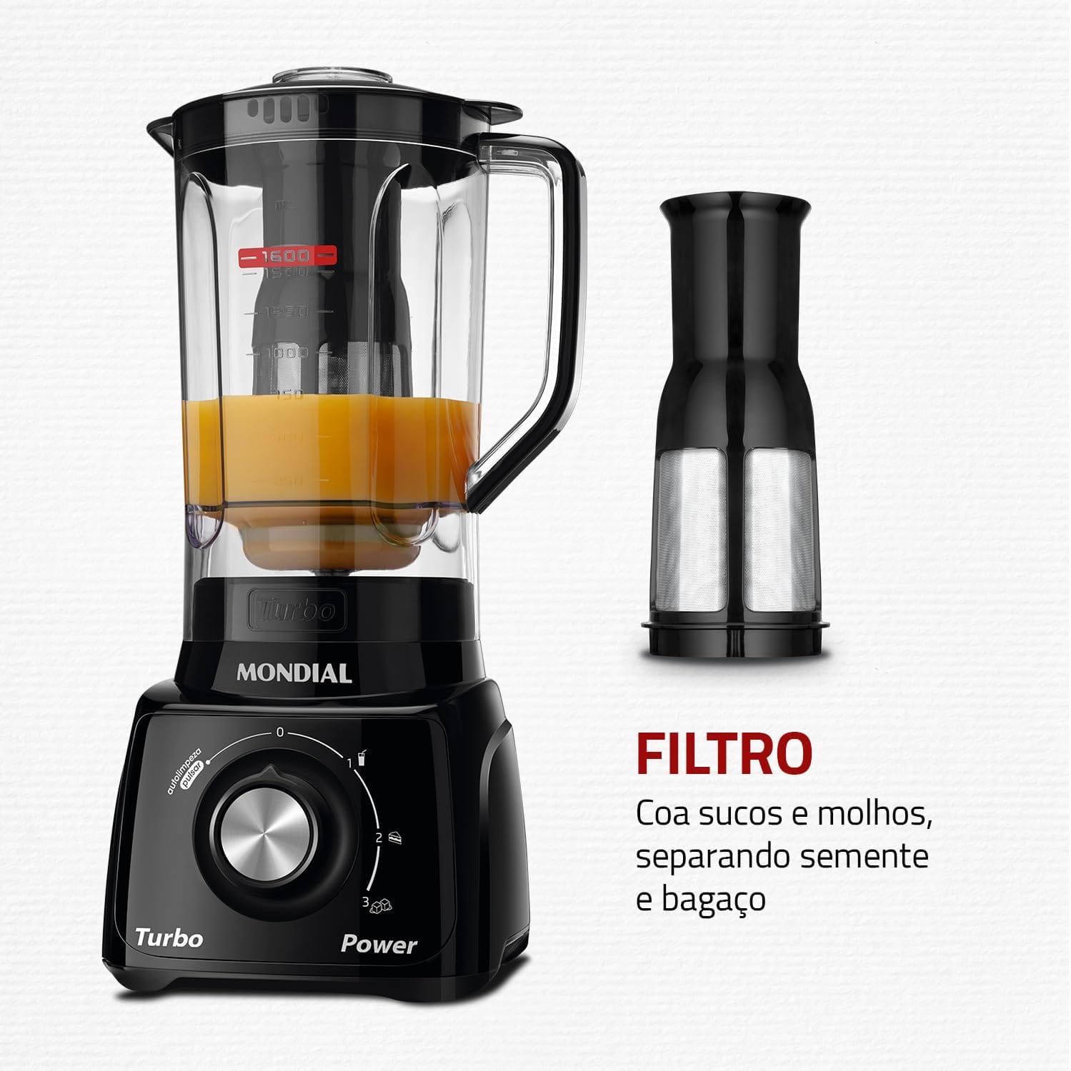 Liquidificador Mondial Turbo Power 550W 2,2L com Filtro Inox L-99 FB - Imagem 10