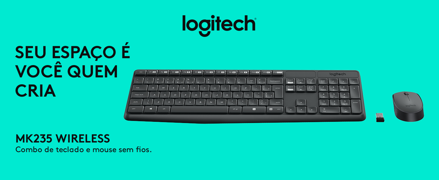 Combo Teclado e Mouse Sem Fio Logitech MK235 ABNT2 USB com Longa Duração de Bateria - Imagem 2
