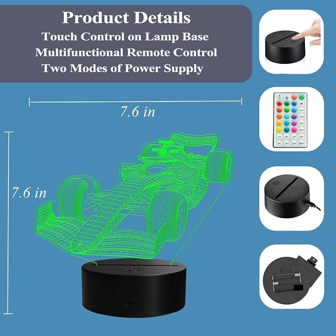 Luminária LED 3D Fórmula 1 com Controle Remoto 16 Cores RGB - Imagem 6