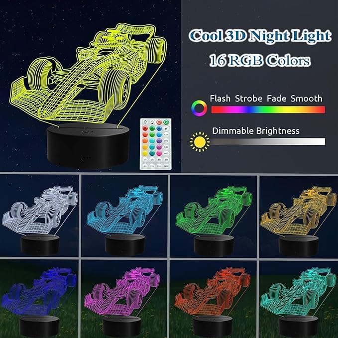 Luminária LED 3D Fórmula 1 com Controle Remoto 16 Cores RGB - Imagem 5