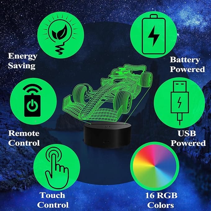 Luminária LED 3D Fórmula 1 com Controle Remoto 16 Cores RGB - Imagem 3