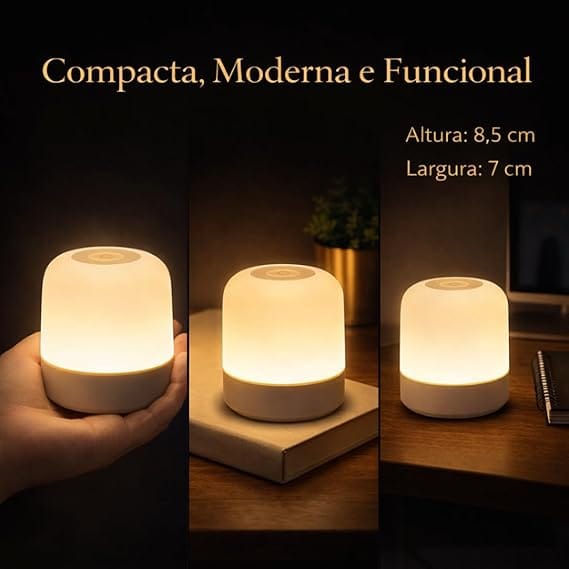 Luminária de Mesa LED Touch Recarregável com 3 Modos de Iluminação Sem Fio para Quarto e Escritório