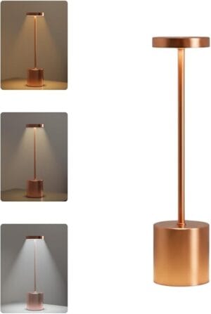 Luminária de Mesa LED Touch Rose Gold recarregável sem fio com 3 cores de luz e intensidade ajustável