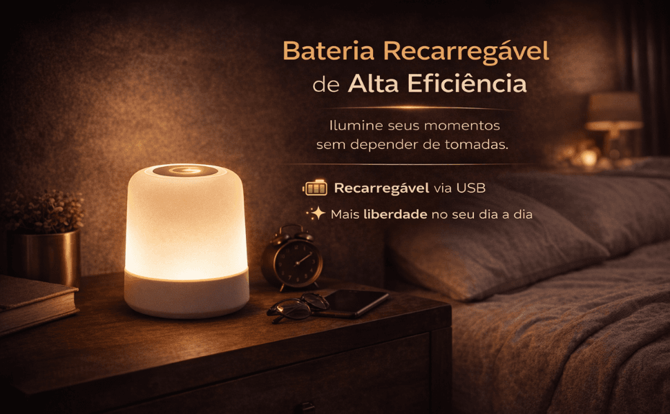 Luminária de Mesa LED Touch Recarregável 360° com 3 Modos de Iluminação Sem Fio - Imagem 6