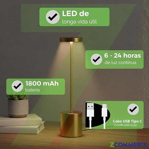 Luminária de Mesa LED Touch Rose Gold Recarregável com 3 Cores de Luz Sem Fio - Imagem 3