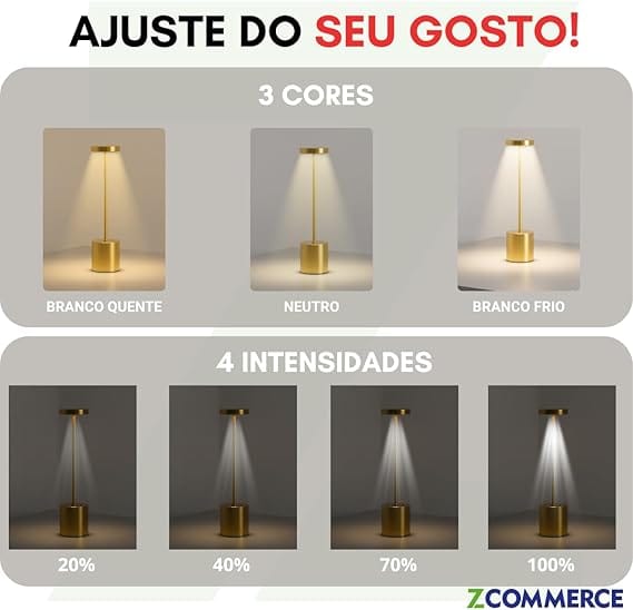 Luminária de Mesa LED Touch Rose Gold Recarregável com 3 Cores de Luz Sem Fio - Imagem 5