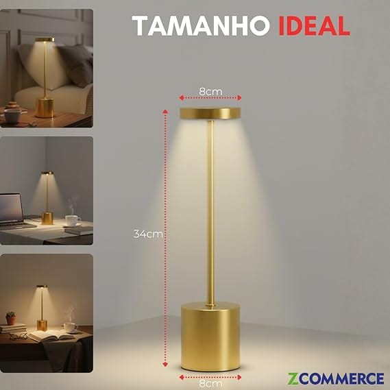 Luminária de Mesa LED Touch Rose Gold Recarregável com 3 Cores de Luz Sem Fio - Imagem 2