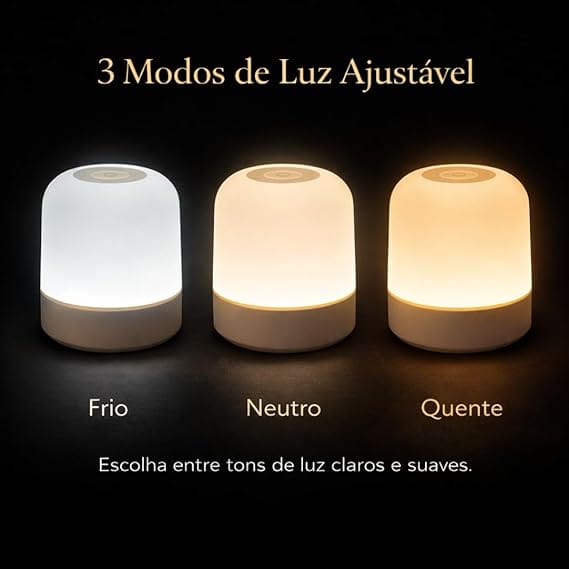 Luminária de Mesa LED Touch Recarregável 360° com 3 Modos de Iluminação Sem Fio - Imagem 9