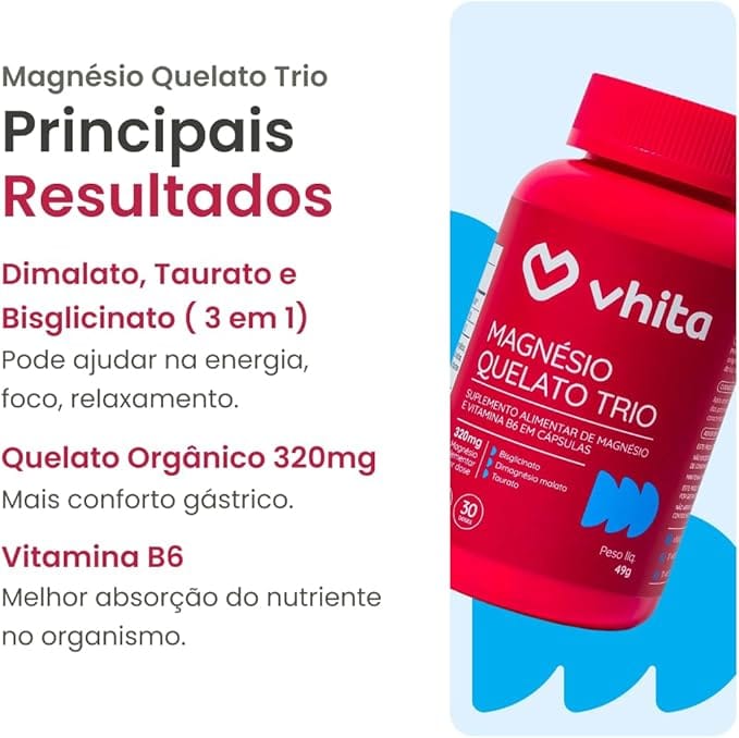 Magnésio Quelato Trio Vhita com Vitamina B6 60 Cápsulas - Imagem 8