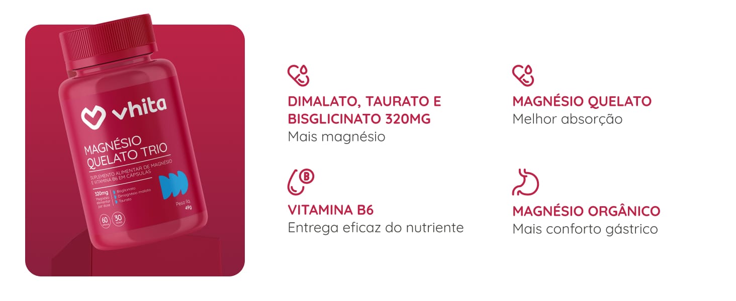 Magnésio Quelato Trio Vhita com Vitamina B6 60 Cápsulas - Imagem 3