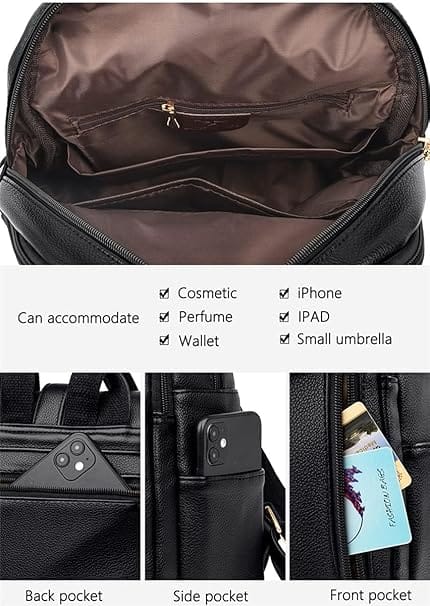 Mochila Feminina Antifurto Humita em Couro PU Impermeável com Bolsos Multifuncionais - Imagem 4
