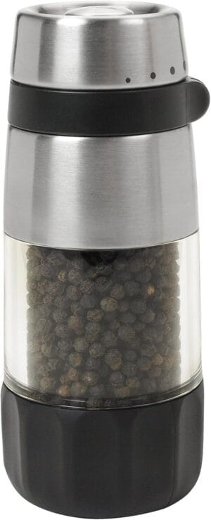 Moedor de Pimenta OXO Good Grips em aço inoxidável com ajuste de moagem e reservatório transparente