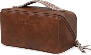 Necessaire Premium EACHY Couro Marrom para Viagem e Maquiagem