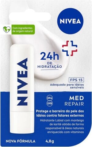 NIVEA Protetor Labial Med Repair FPS15 hidratante para lábios ressecados com vitamina E e pantenol