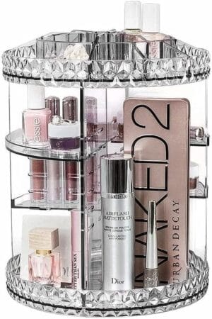 Organizador de Acrílico Giratório 360° transparente para maquiagem perfumes joias e cosméticos