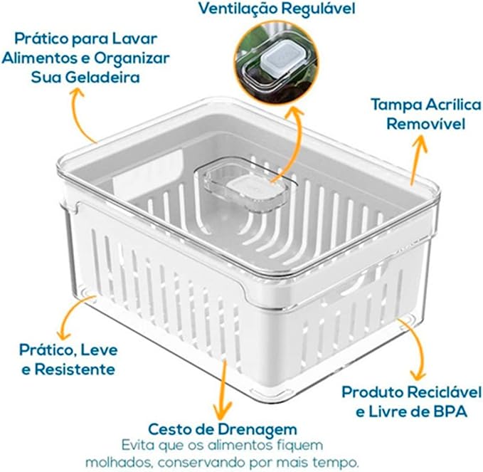 Organizador de Geladeira Clear Fresh Kit 4 Peças 2,2L com Tampa e Cesto - Imagem 4