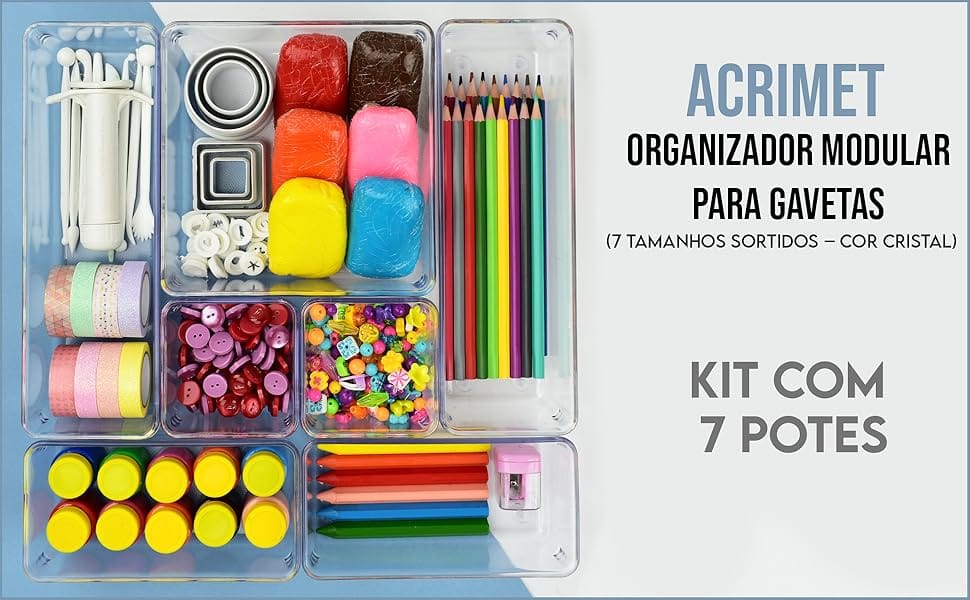 Organizador Modular Acrimet Transparente Kit 7 Peças para Gavetas e Armários - Imagem 5