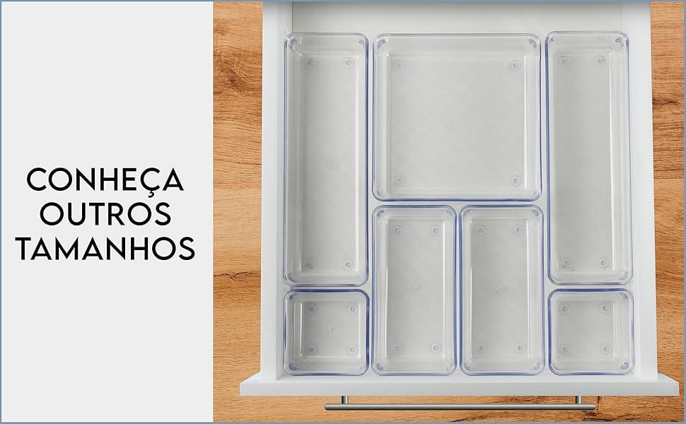 Organizador Modular Acrimet kit com 7 peças transparentes para gavetas, armários e bancadas