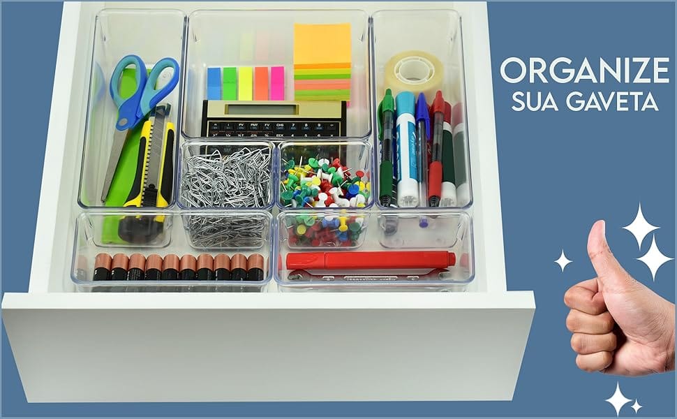 Organizador Modular Acrimet Transparente Kit 7 Peças para Gavetas e Armários - Imagem 4