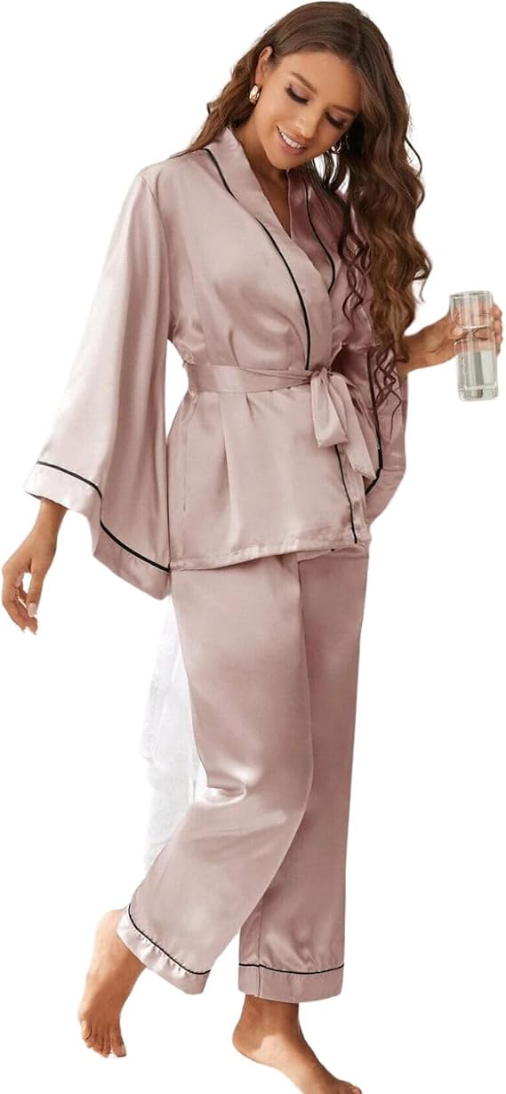 Pijama Feminino Cetim Toque de Seda Chü Pijamas Manga Longa Rosa - Imagem 7