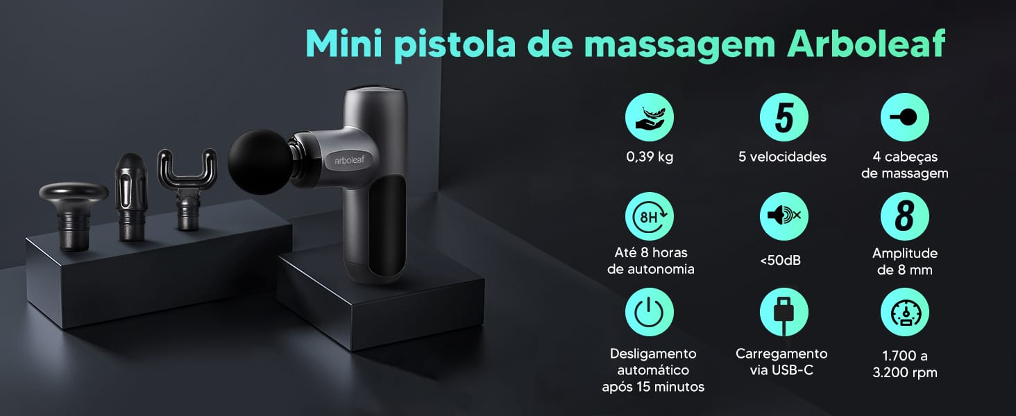 Pistola Massageadora Arboleaf Mini Portátil para Recuperação Muscular e Alívio de Dores - Imagem 7