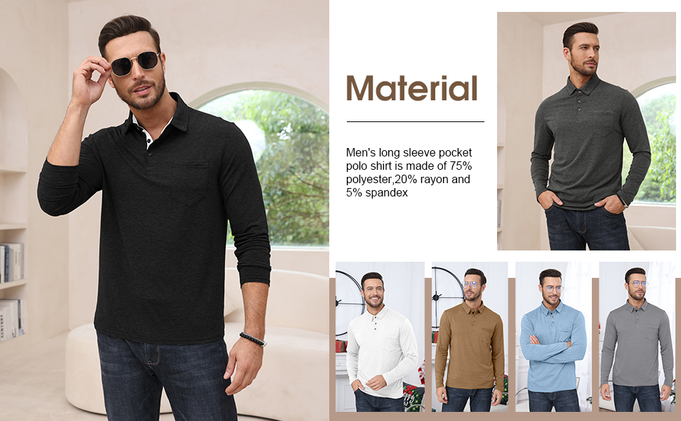 Camisa Polo Masculina Manga Comprida PICKLION Casual com Bolso - Imagem 4