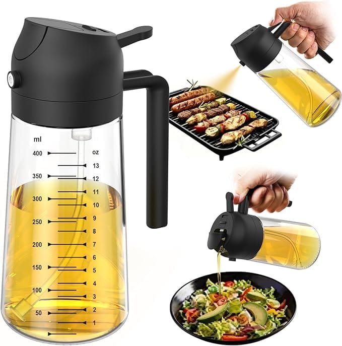 Pulverizador de Azeite TrendPlain spray e dispenser 2 em 1 de vidro 470ml para cozinha