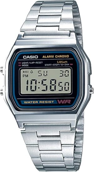 Relógio Casio A158WA Vintage Digital prata com pulseira de aço inoxidável