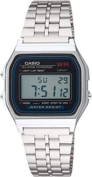 Relógio Casio A159WA-N1DF Feminino digital vintage prata com pulseira metálica