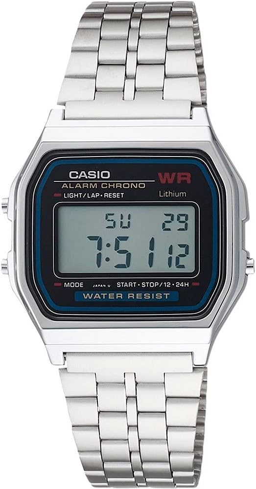 Relógio Casio A159WA-N1DF Feminino digital vintage prata com pulseira metálica