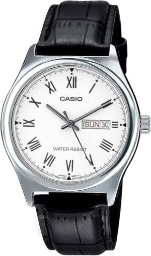 Relógio Masculino Casio MTP-V006L-7BUDF com pulseira em couro preto e mostrador branco