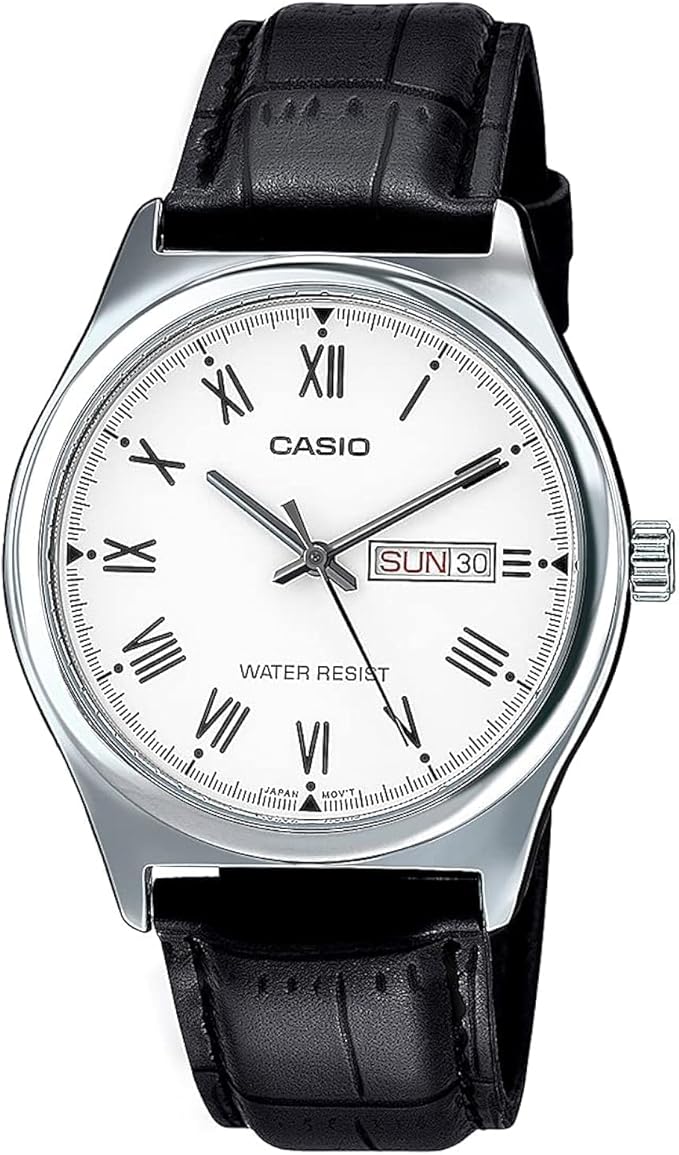 Relógio Masculino Casio MTP-V006L-7BUDF com pulseira em couro preto e mostrador branco