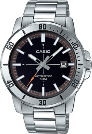 Relógio Casio MTP-VD01D Preto com pulseira em aço inoxidável e mostrador analógico masculino