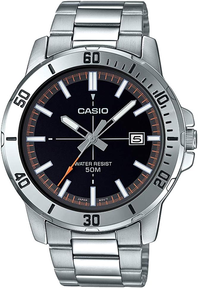 Relógio Casio MTP-VD01D Preto com pulseira em aço inoxidável e mostrador analógico masculino