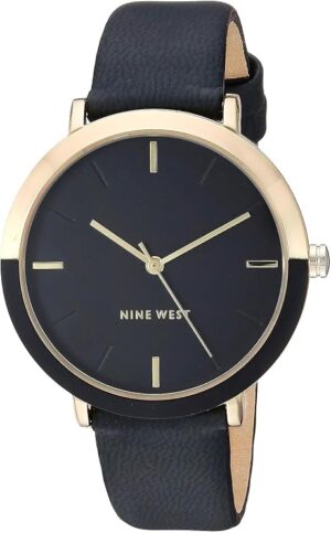 Relógio Nine West Feminino Preto e Dourado com mostrador preto minimalista e pulseira preta