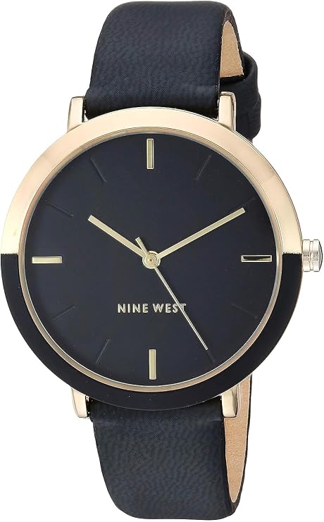 Relógio Nine West Feminino Preto e Dourado com mostrador preto minimalista e pulseira preta