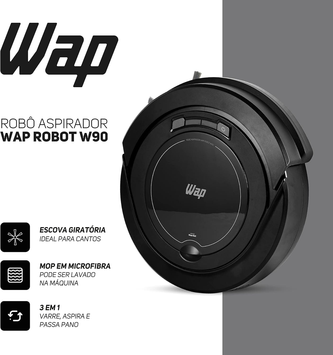 Robô Aspirador WAP ROBOT W90 3 em 1 com Função Aspirar, Varrer e Passar Pano - Imagem 6