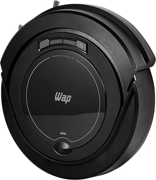 Robô Aspirador WAP ROBOT W90 realizando limpeza automática em piso residencial com função aspirar, varrer e passar pano