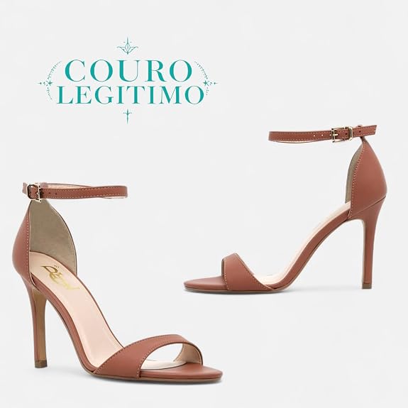 Sandália Casual Polo London Club em Couro Confort Design Clássico Salto Alto Fino Feminino Caramelo - Imagem 8