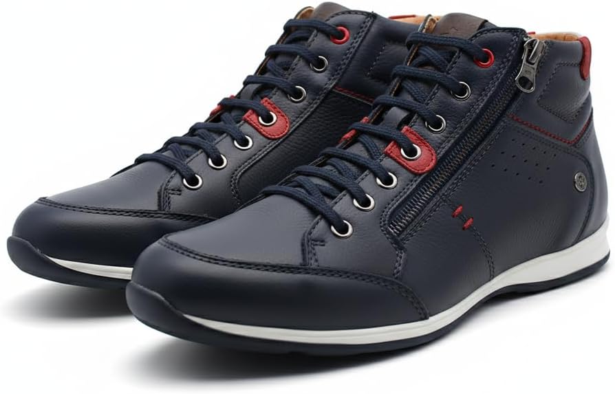 Sapatênis Masculino Couro Legítimo Cano Alto Klaufine Venture 1005 azul em couro legítimo