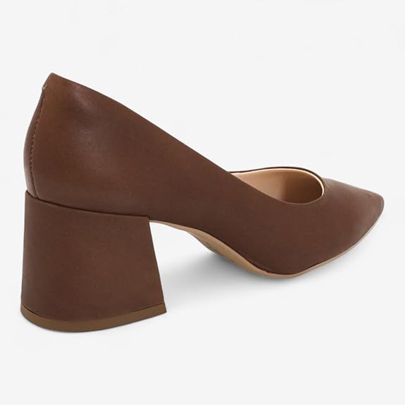 Scarpin Clássico Polo London Club Marrom Castanho Salto Médio Bloco Feminino em Couro Comfort - Imagem 3