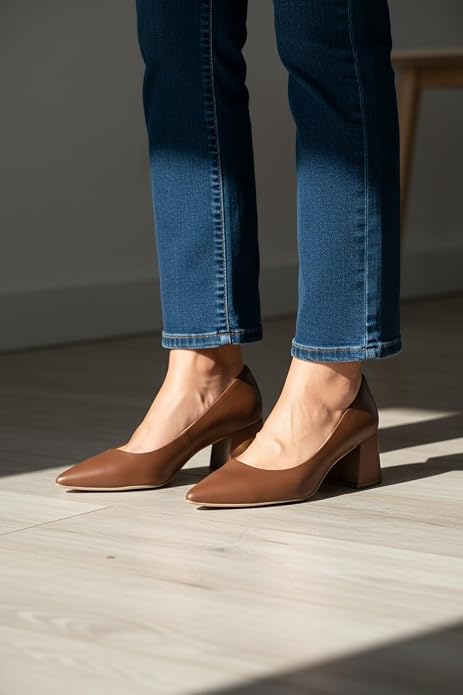 Scarpin Clássico Polo London Club Marrom Castanho Salto Médio Bloco Feminino em Couro Comfort - Imagem 6