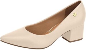 Scarpin Feminino Salto Bloco Pelica Creme Vizzano 1220.315 vista frontal elegante.