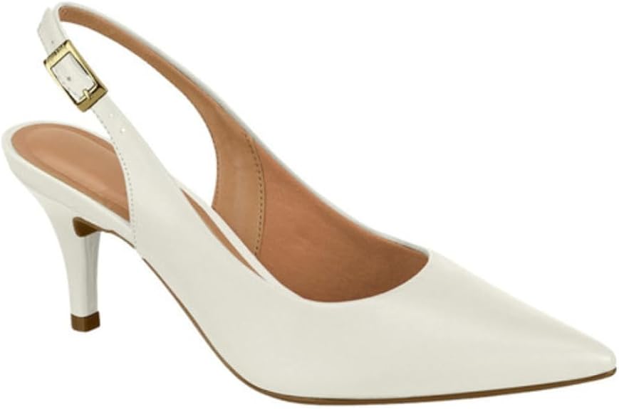 Scarpin Feminino Slingback Pelica Branco Off Vizzano frontal com design elegante e sofisticado