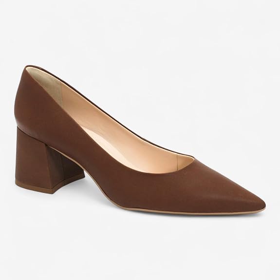Scarpin Clássico Polo London Club Marrom Castanho Salto Médio Bloco Feminino em Couro Comfort - Imagem 4