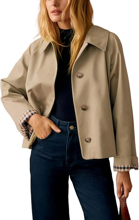 Sobretudo Feminino Curto Dqbeng com Forro Xadrez: elegância europeia e sofisticação para outono e inverno - Imagem 11